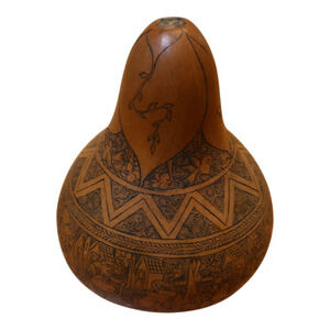 Hand‑Etched Peruvian Folk Art Gourd Guillermo Ventura Cochas Chico Huancayo EUC